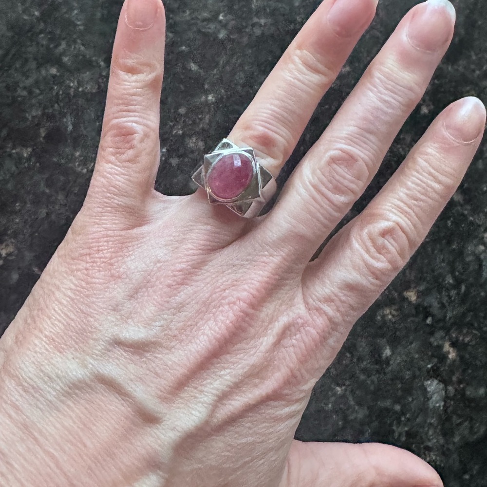 Geometric watermelon tourmaline, sterling silver 925 wide band, 6.5, weight 9.96 - Picture 5 of 9